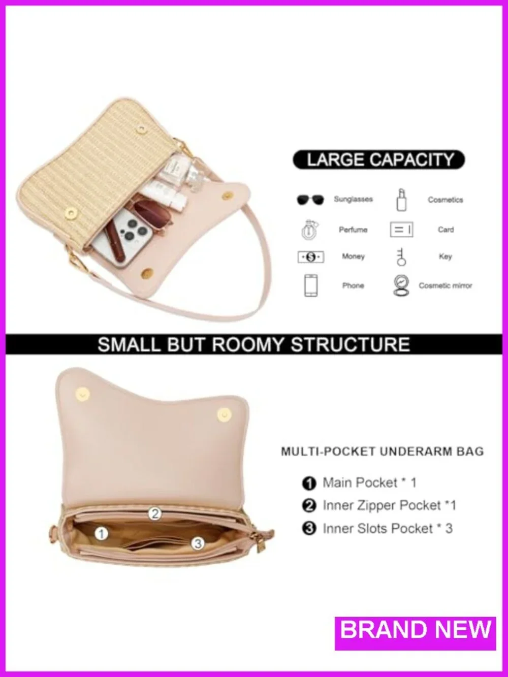 Straw Hobo Shoulder Bag with Detachable Chain Crossbody Clutch Purse